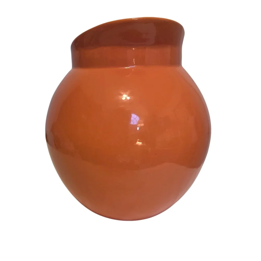 Hallmark Halloween Pumpkin‎ Pitcher Jack O Lantern Striped Handle Ceramic Orange